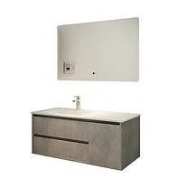 Simple modern oak small bathroom cabinet with grey drawers for compact HDB BTO bathroom layouts.