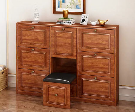 Custom european solid wood hallway shoe cabinet by Cosmos Decor Renovation, custom carpentry and interior design in Singapore