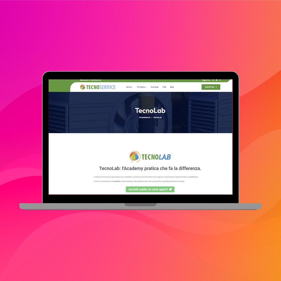 Pagina Web TecnoLab di Tecnoservice Srl. Design pulito e funzionale per la piattaforma di formazione installatori B2B. Interfaccia per iscrizione ai corsi. Progetto Web Design ID Communication.