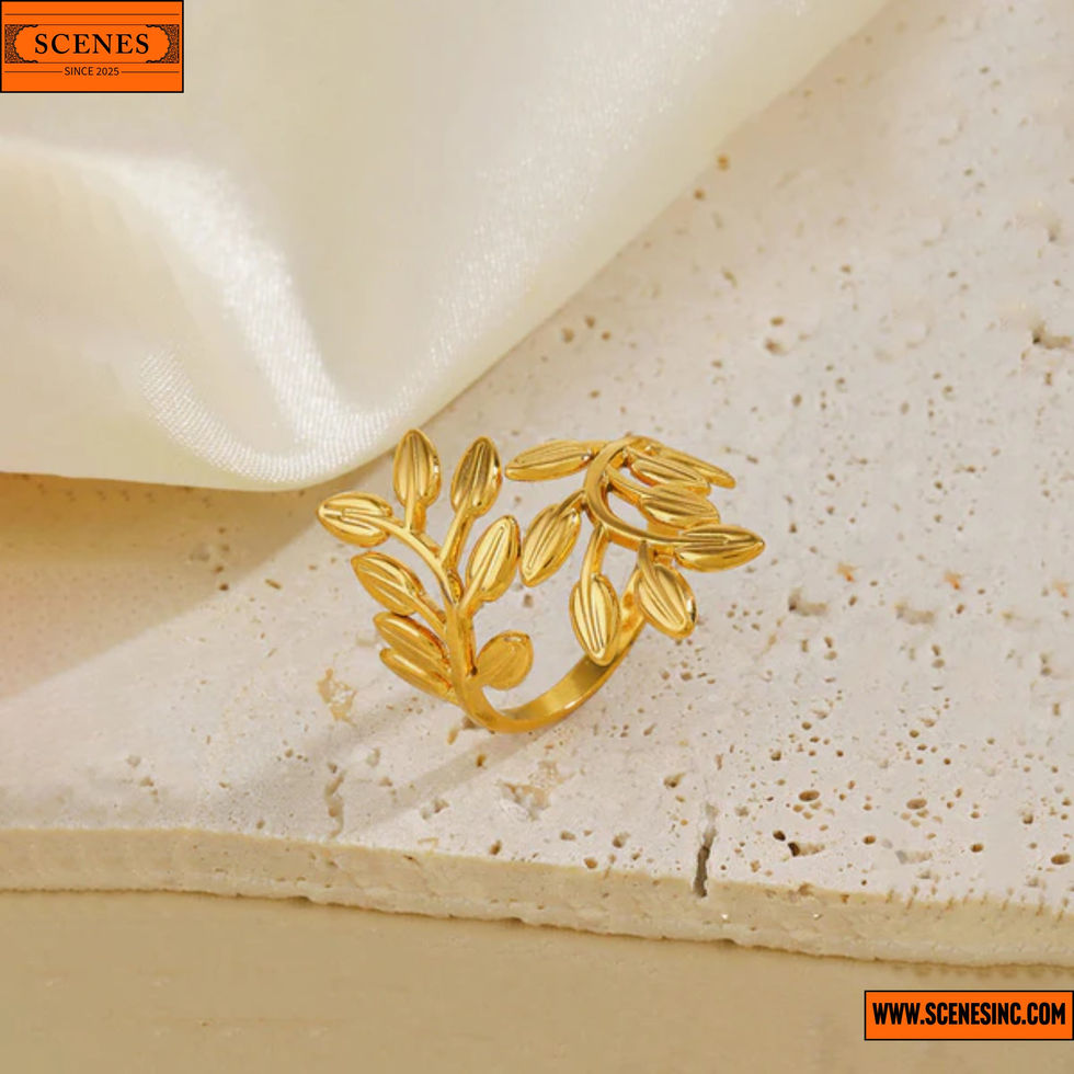 quarter side vertical shot of Leaf-Themed Adjustable Contemporary Finger-Ring 1
