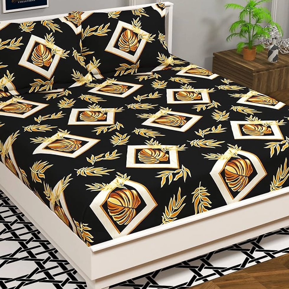 BSB HOME Floral Black & Grey Double Bed-Sheet King-Size with 2 Pillow-Covers