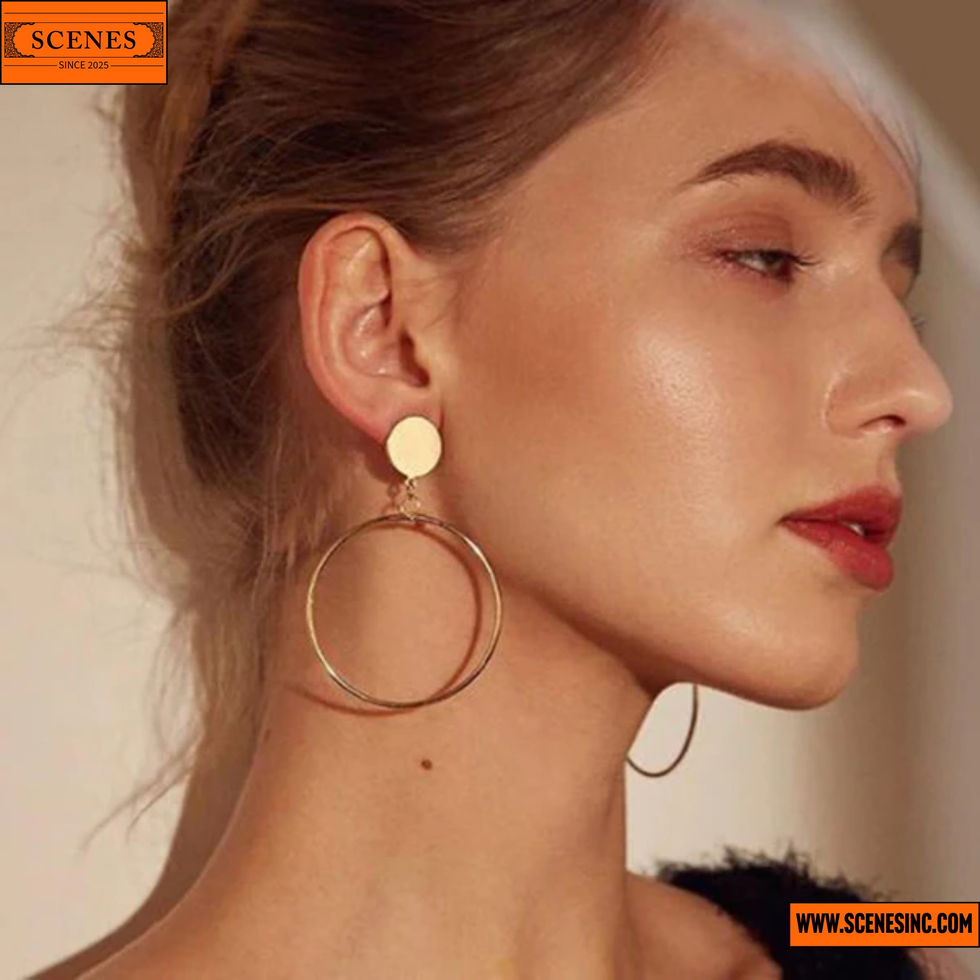 model shot of Stylish Circular-Design Hoops