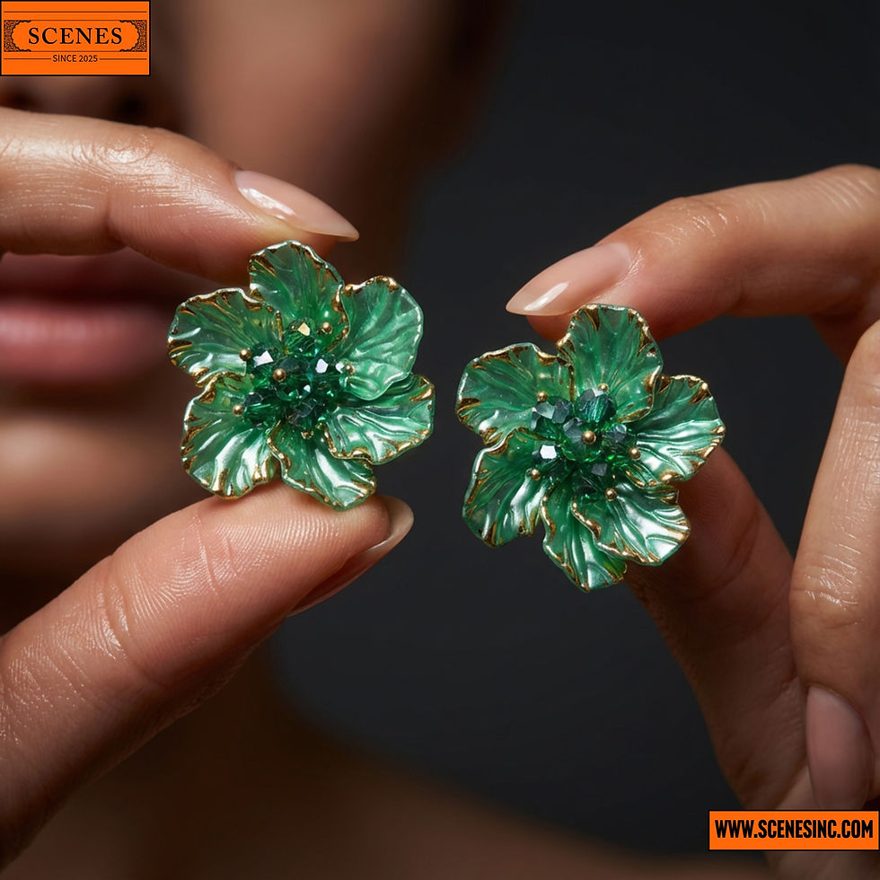 model showcasing a pair of Acrylic Tops (Green)