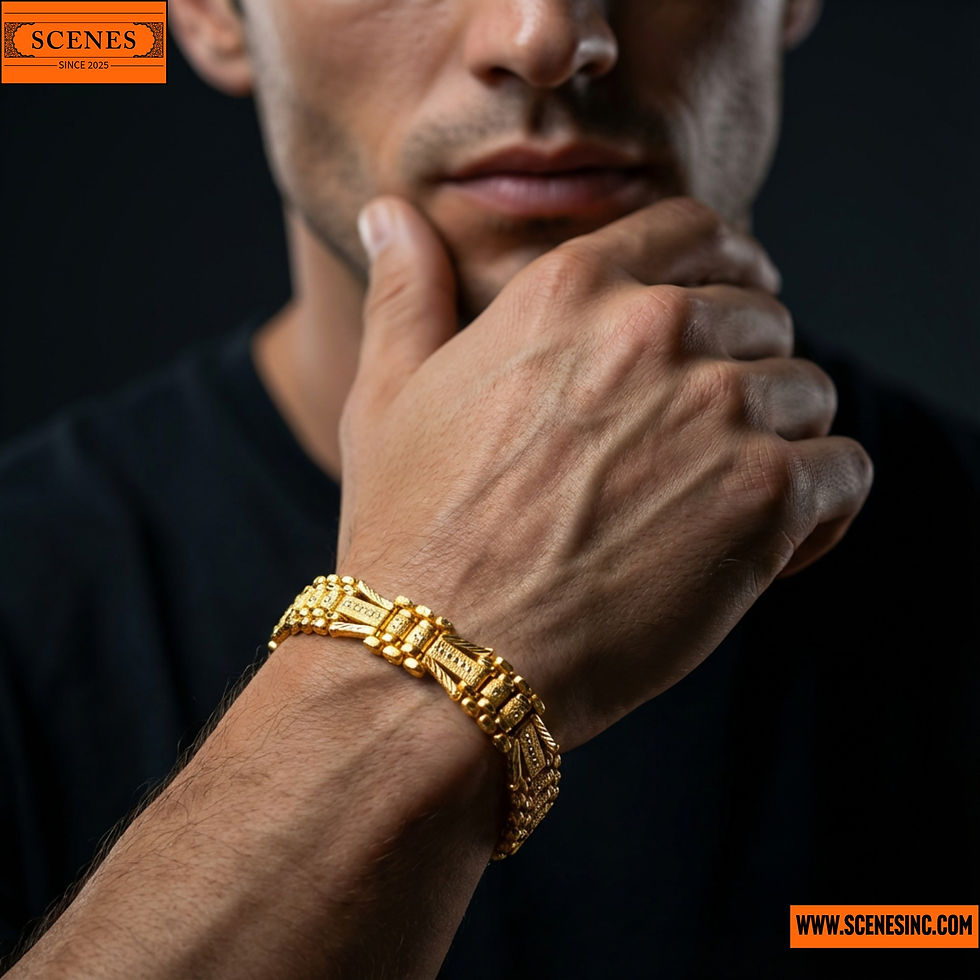 model posing thoughtfully in Contemporary Bracelet 2