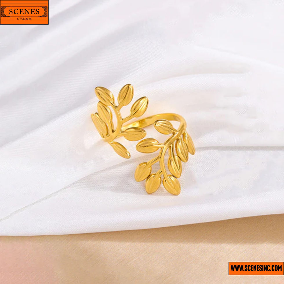 quarter side shot of Leaf-Themed Adjustable Contemporary Finger-Ring 1