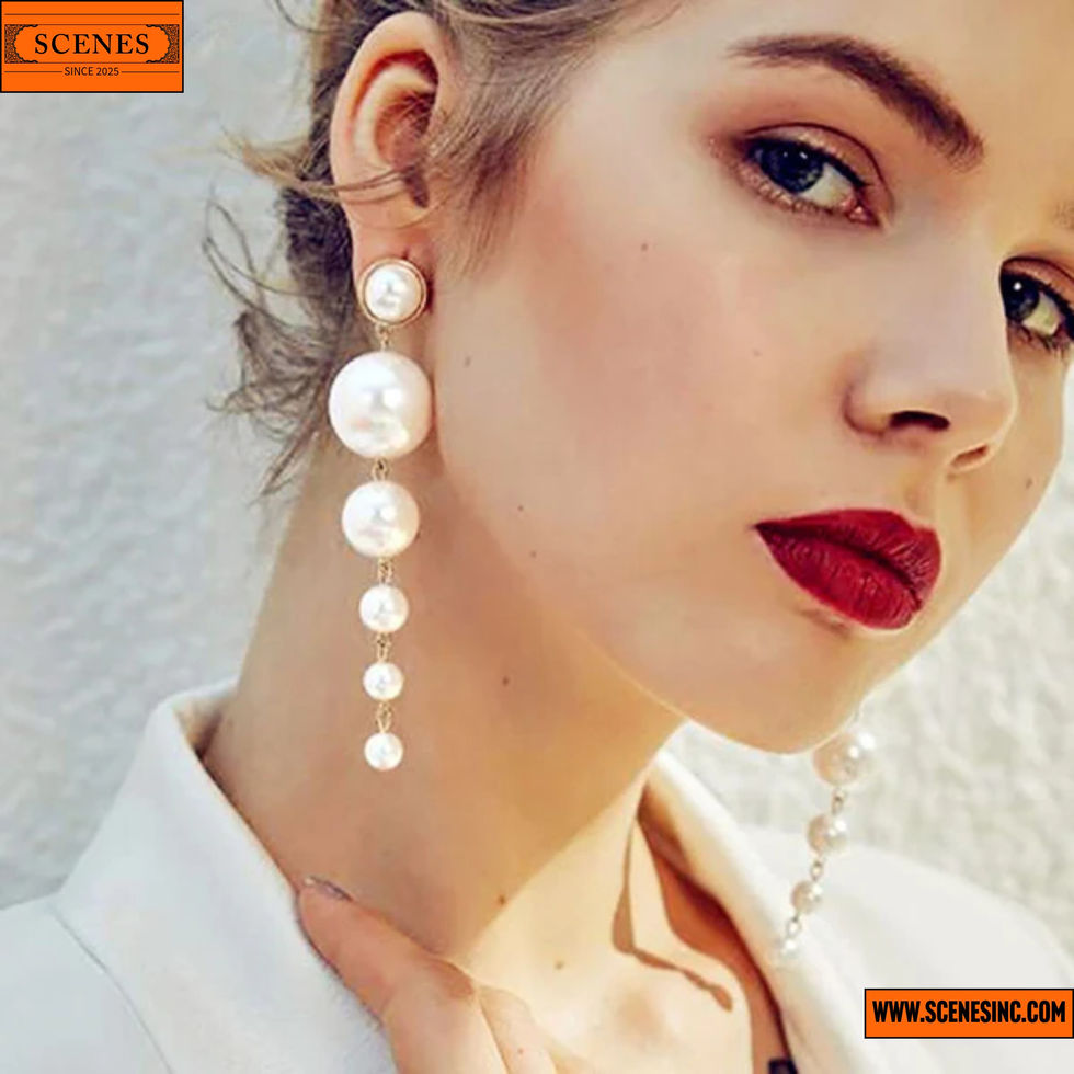 model shot of Scintillating Chunky Statement Pearl Drop Ear-Rings