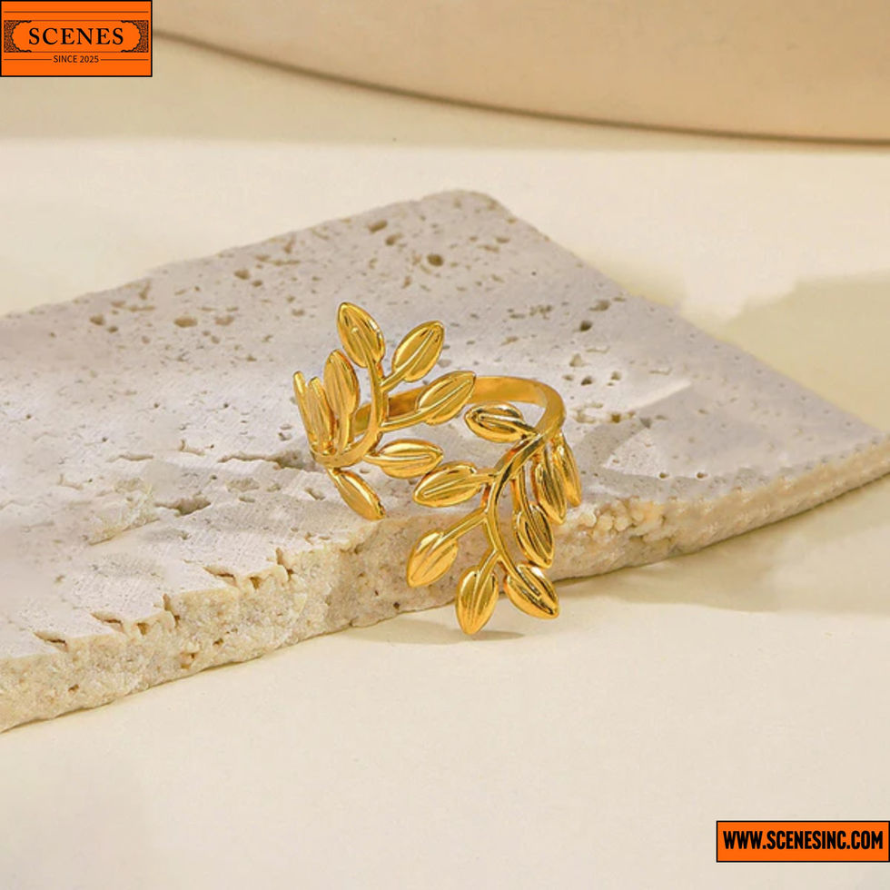 vertical shot of Leaf-Themed Adjustable Contemporary Finger-Ring 1
