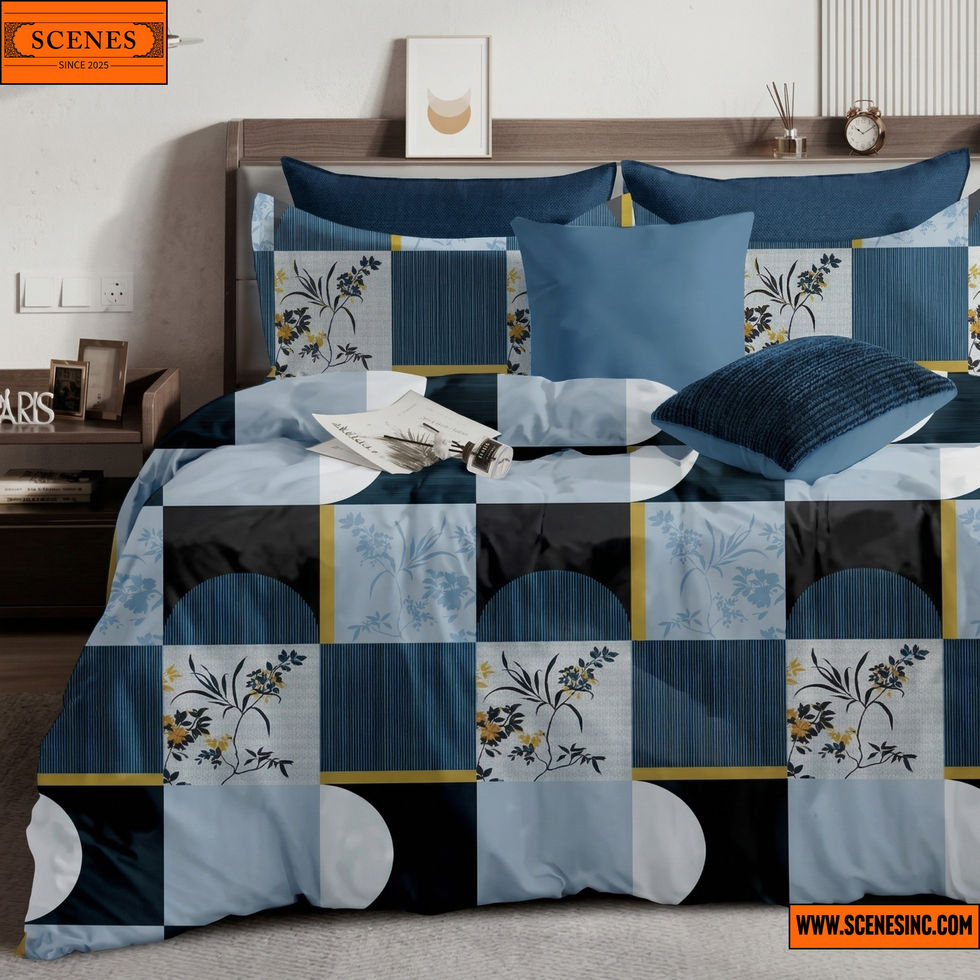 right side shot of a bed with PHUKULI Felicia Double Bed-Sheet with 2 Pillow-Covers 1