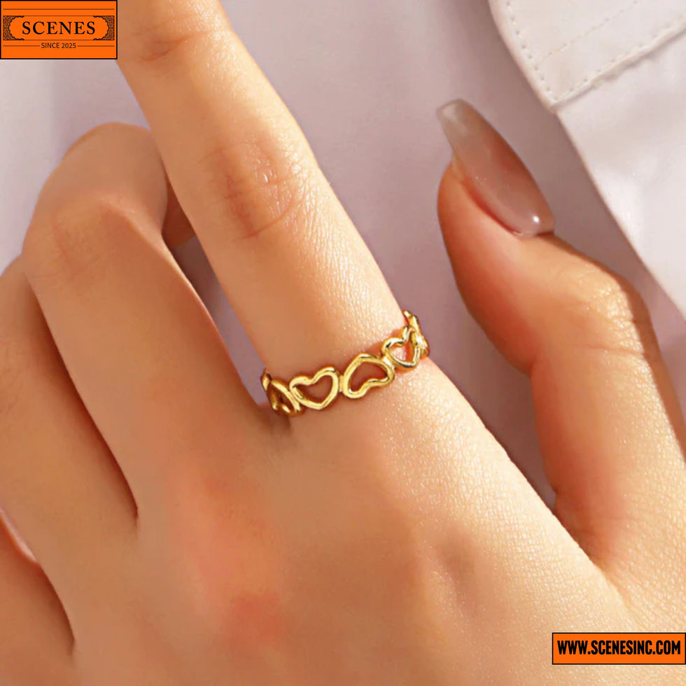 model 1 wearing a Heart-Themed Adjustable Finger-Ring 1