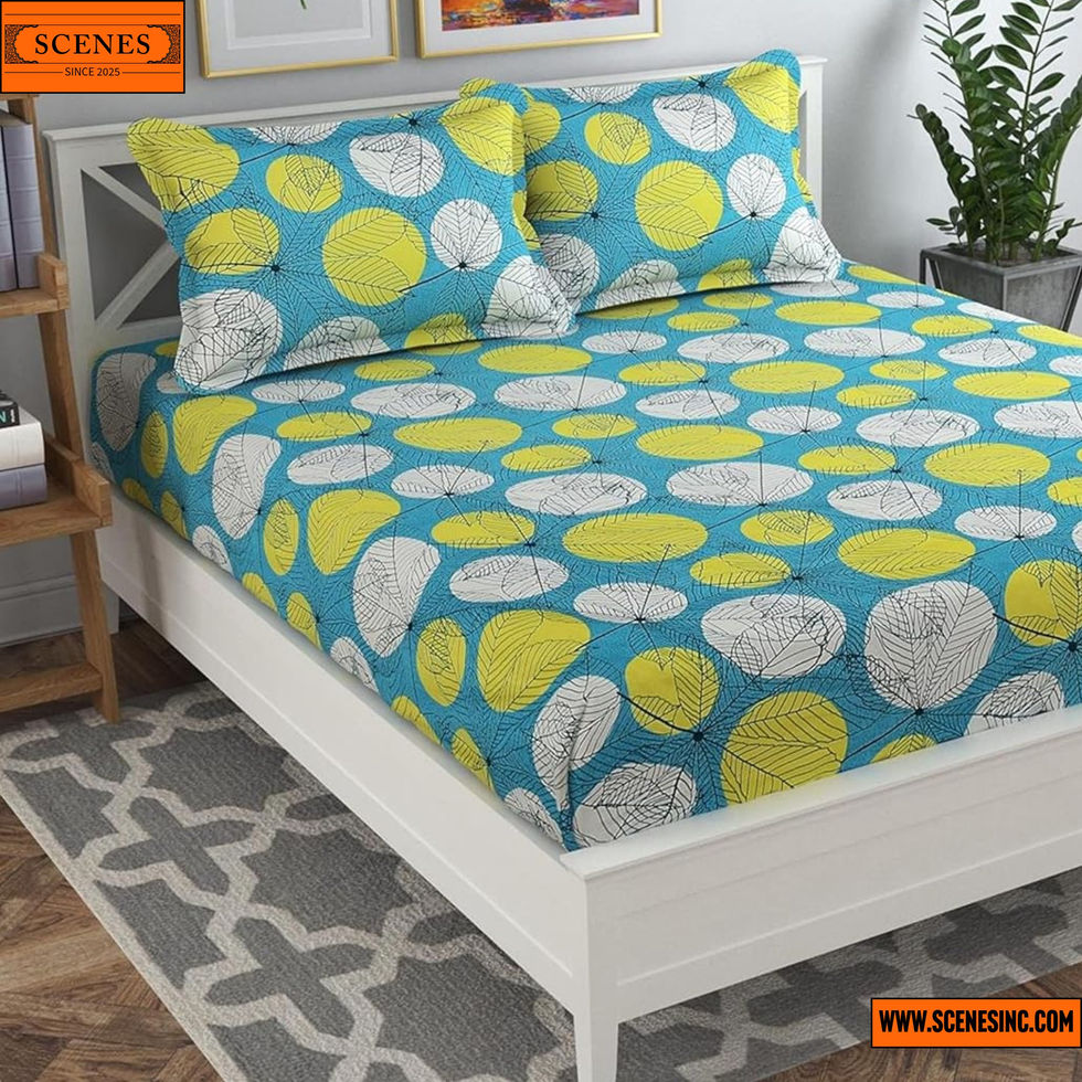 front shot of BSB HOME 3D-Printed Light-Green & White Circle Double-Bed Size Bed-Sheet Set
