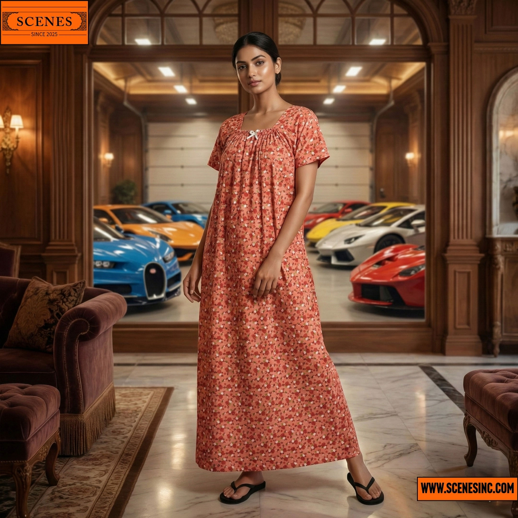 model shot of Floral-Print Nighty Maxi Gown 17