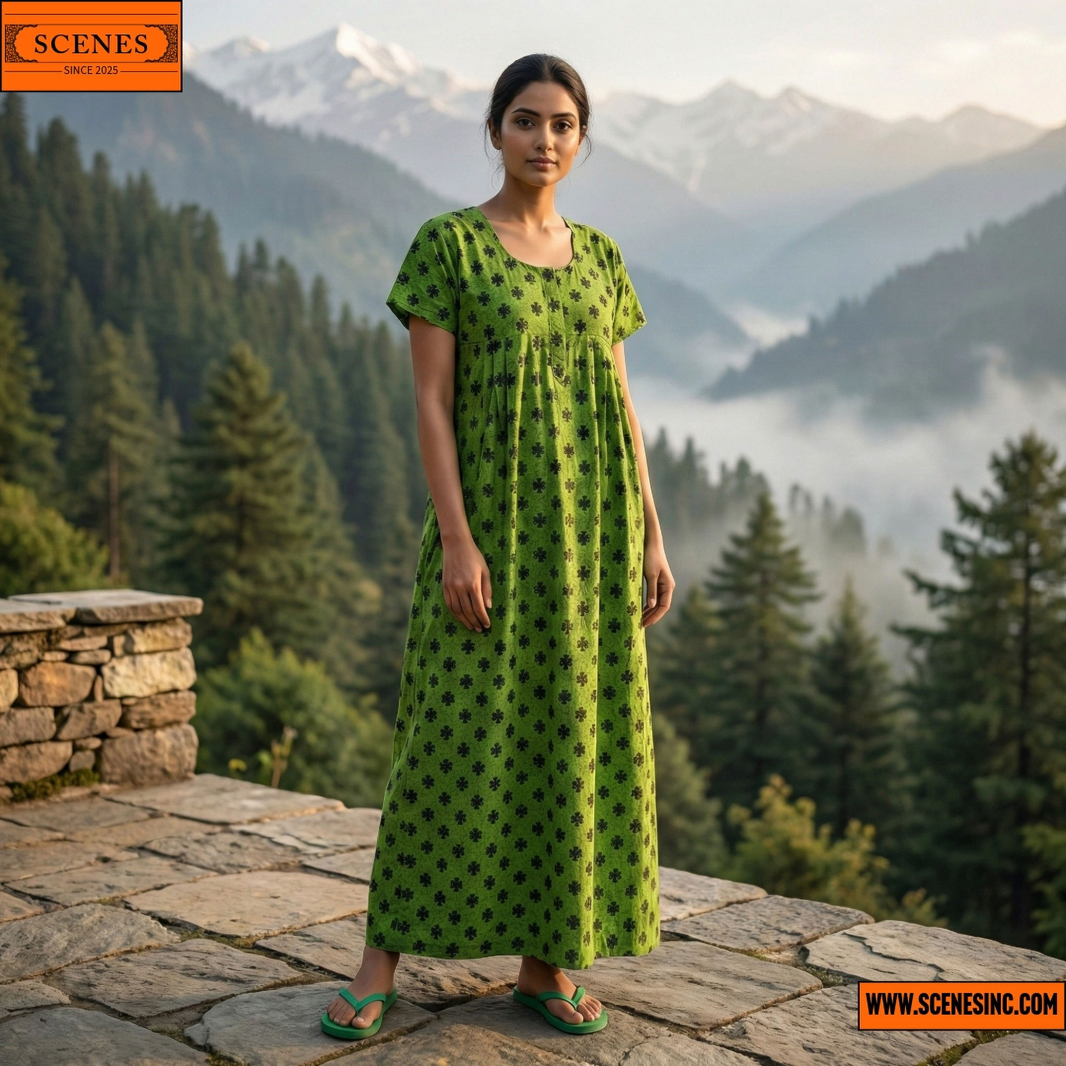 model shot of Floral-Print Nighty Maxi Gown 23