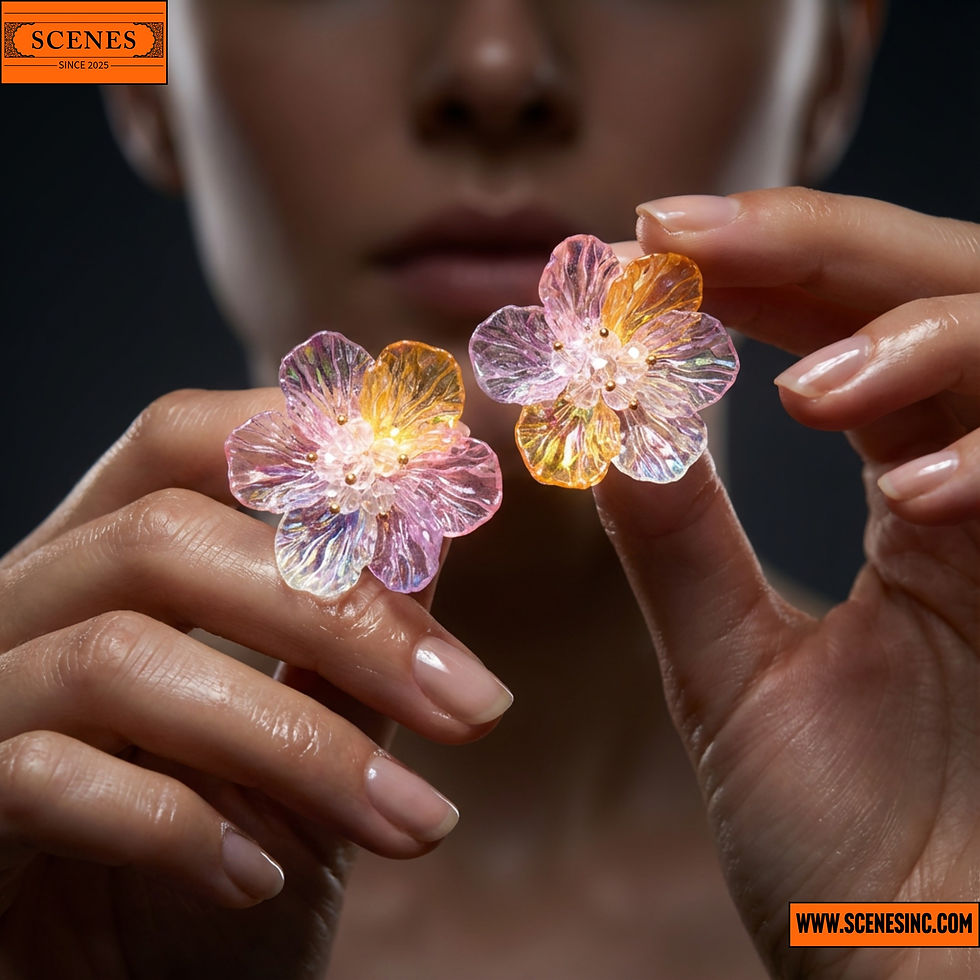 model showcasing a pair of Acrylic Tops (Multi-Colour – Pink, Transparent & Yellow)
