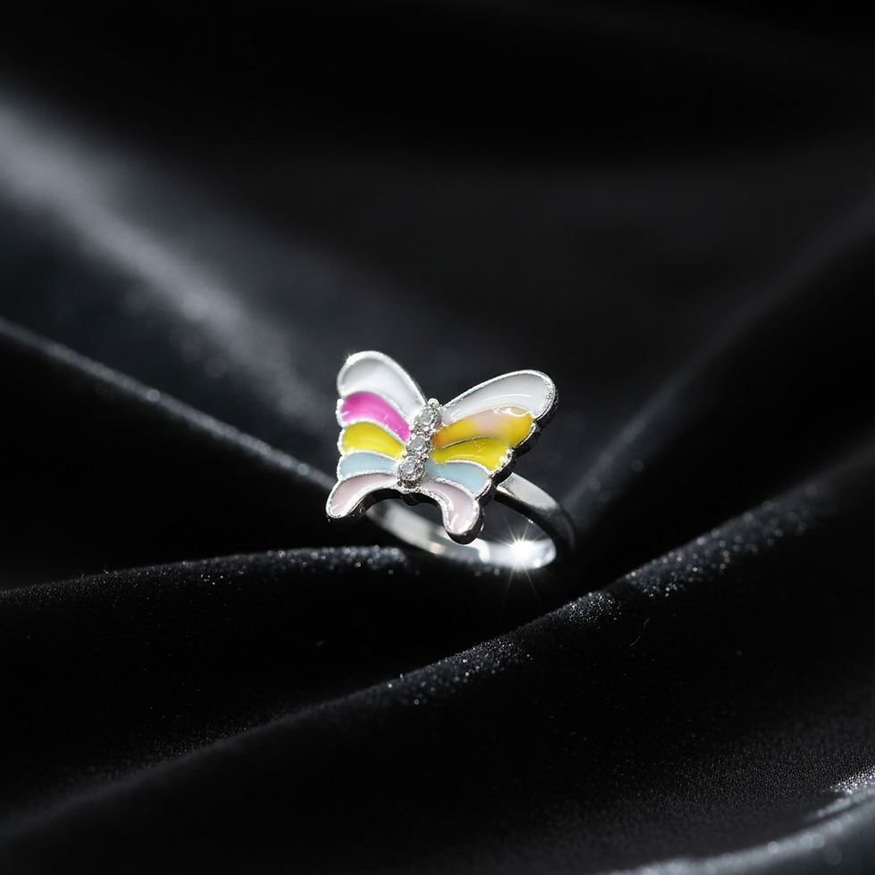 display shot of multi-colour butterfly finger-ring