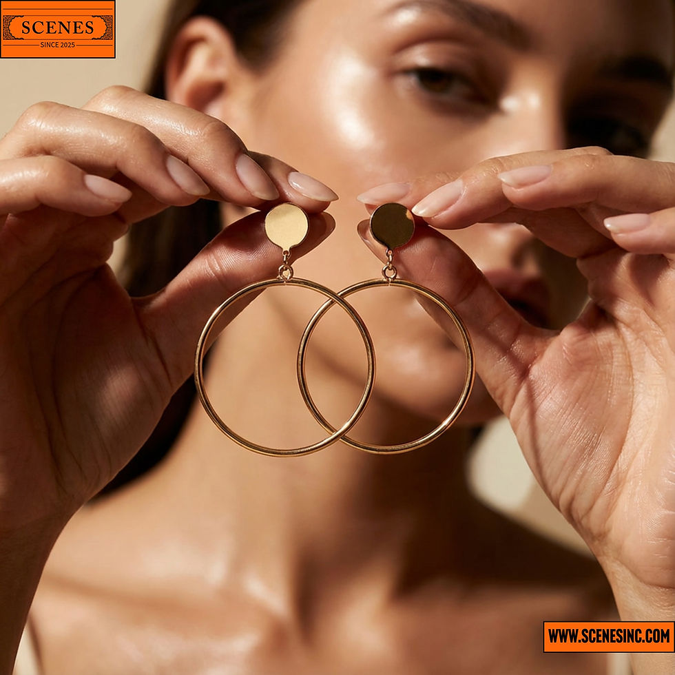 model showcasing a pair of Stylish Circular-Design Hoops