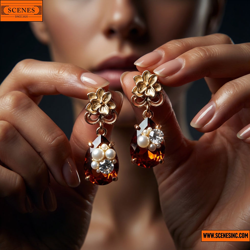 model showing a pair of Floral Drop Tops Amber