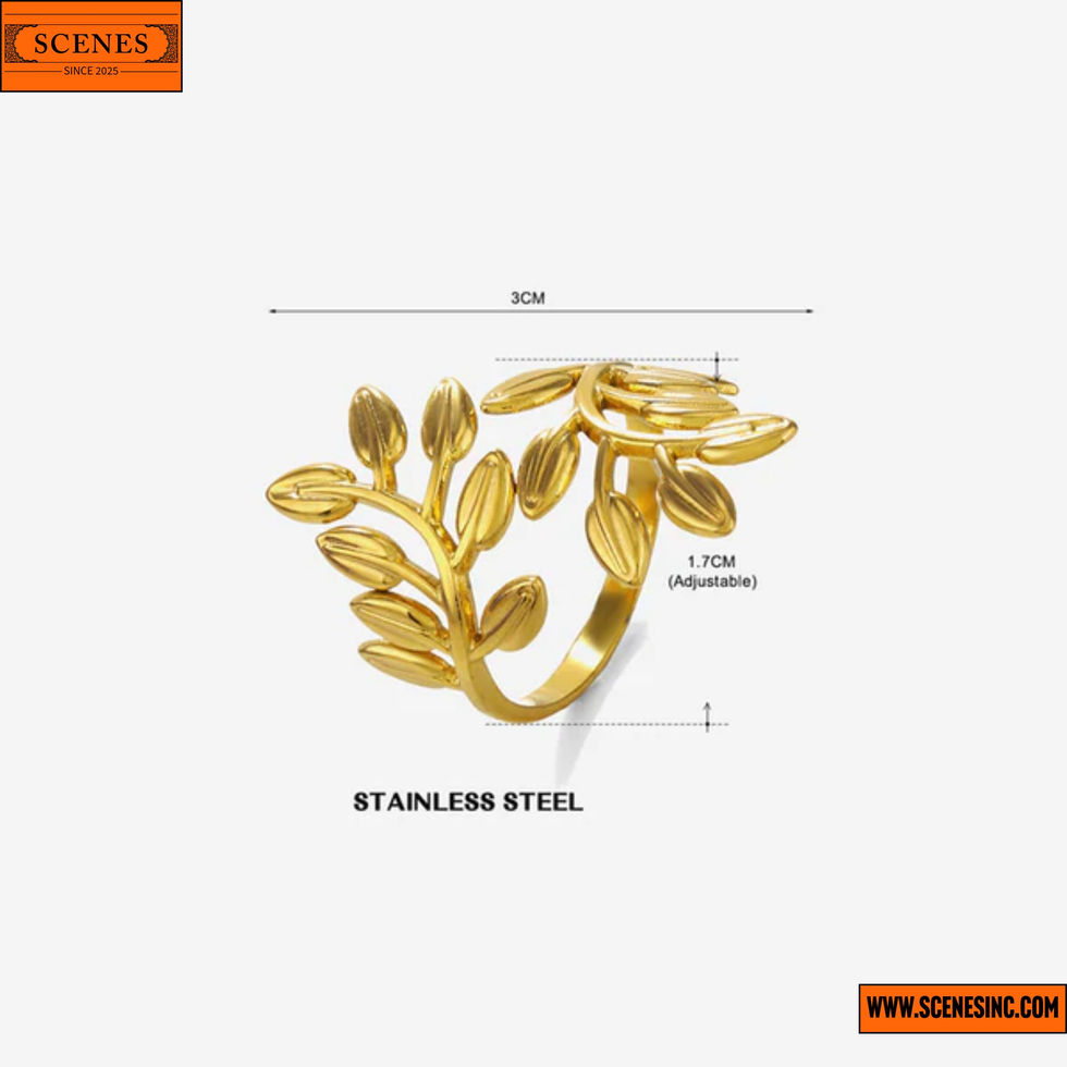 dimensions of Leaf-Themed Adjustable Contemporary Finger-Ring 1
