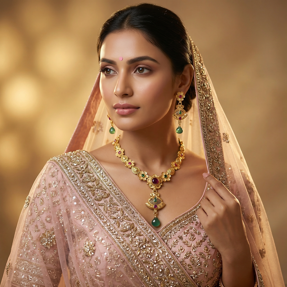 one quarter left shot of royal necklace & tops set 2