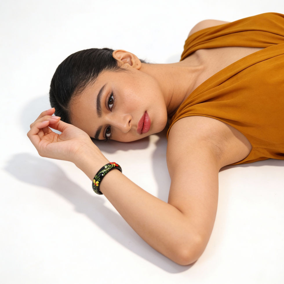 model shot of Floral-Themed Mango-Wood Bangles 2