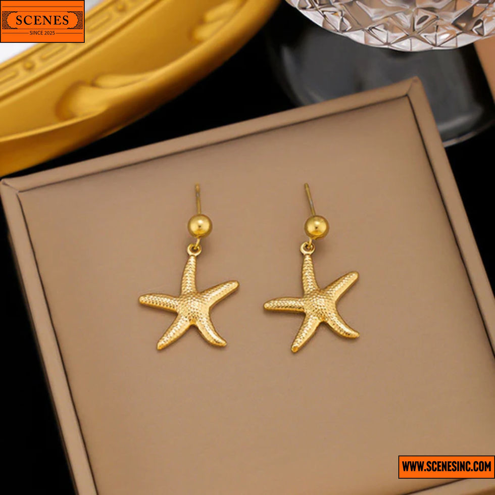 side top shot of Star-Fish-Themed Drop Ear-Rings 1