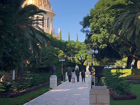 Visitors approaching the Shrine of the Báb