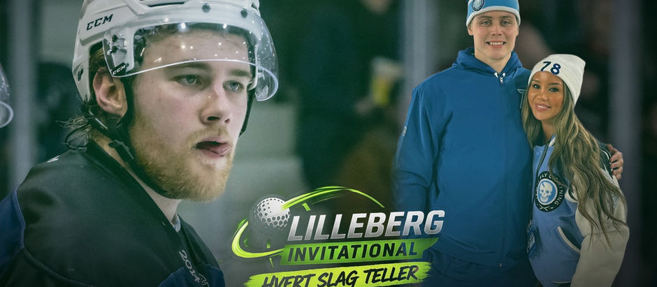 Mattias Brenne Halvorsen til venstre og Emil Lilleberg Martinsen med Anna til høyre, foran Lilleberg Invitational-logoen.