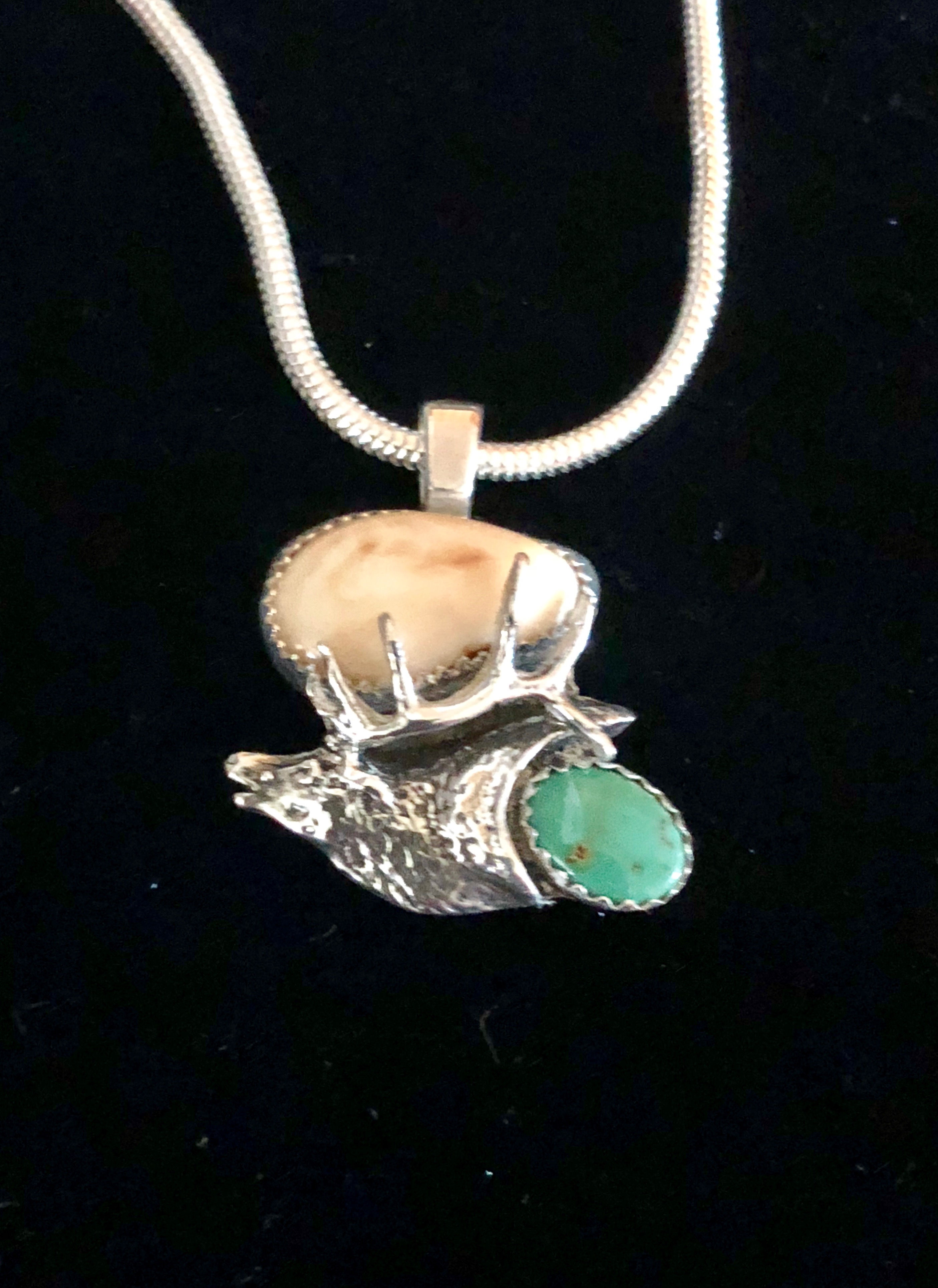 Elk Ivory and Turquoise Pendant (Custom Order)