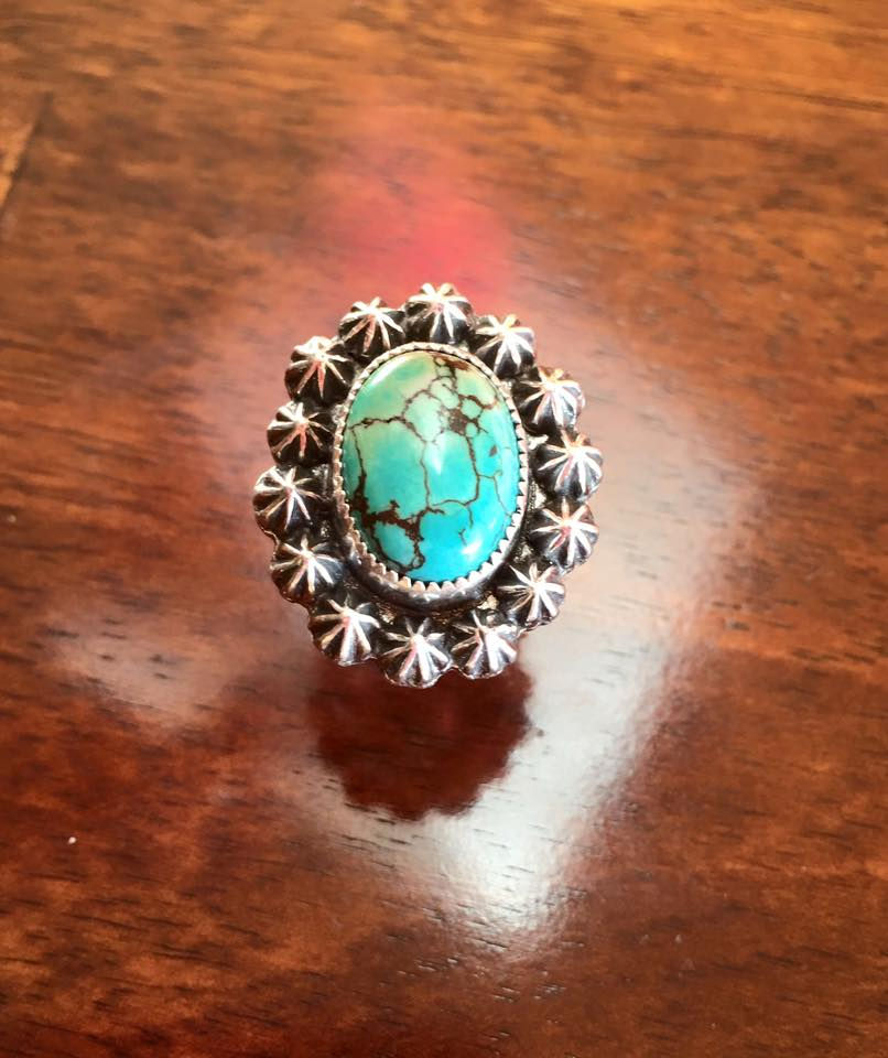 Thumbnail: Turquoise Ring with Sterling Silver Stars (Custom Order)