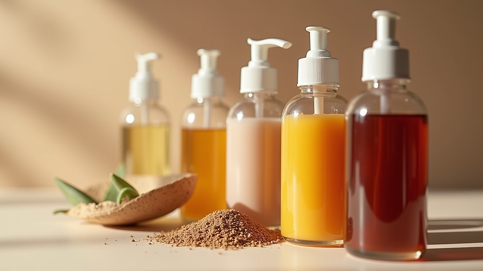 Eye-level view of hair dye bottles with natural ingredients