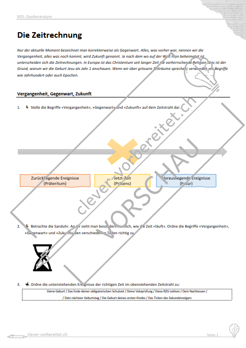 Miniaturbild: Unterrichtsmaterial Arbeitsblatt RZG Einführung Zeitrechnung