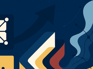 Adaptive Führung Titelbild mit abstrakten geometrischen Formen in Navy, Gold und Rot auf dunkelblauem Hintergrund, zeigt Flexibilität und Transformation im Leadership