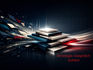 Abstraktes digitales Leadership-Artwork als visuelle Metapher für ein Strategie-Gespräch: klar geschichtete, geometrische Strukturen, fließende Datenströme und gezielte Akzente im Brandingrot stehen für Fokus, Entscheidungsstärke und strategische Klarheit, der Übergang von fragmentierter Komplexität zu geordneter Struktur vermittelt ein modernes, hochwertiges Führungs-Operating-System im Corporate-Design.