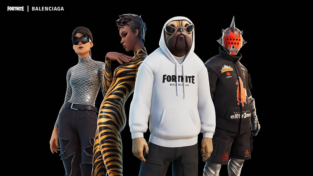 Fortnite characters dressed in Balenciaga clothes