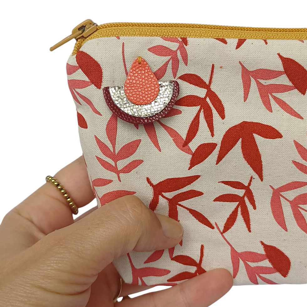 Miniature : Grande Pochette Feuillages rose et rouge