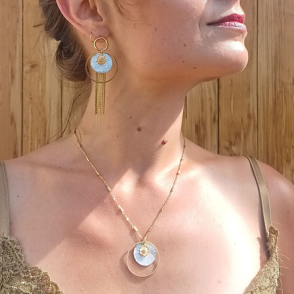 Miniature : Boucles d'oreilles Fleurs champagne paillettes