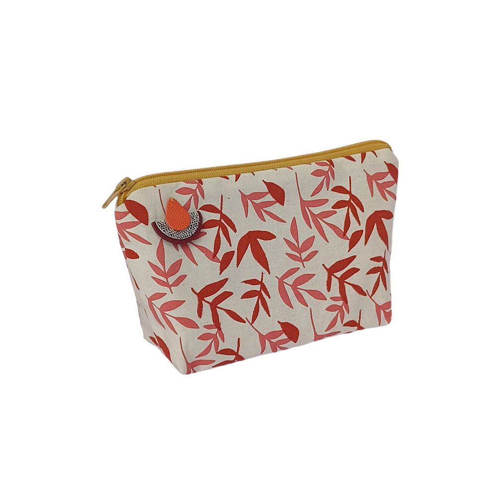 Miniature : Grande Pochette Feuillages rose et rouge