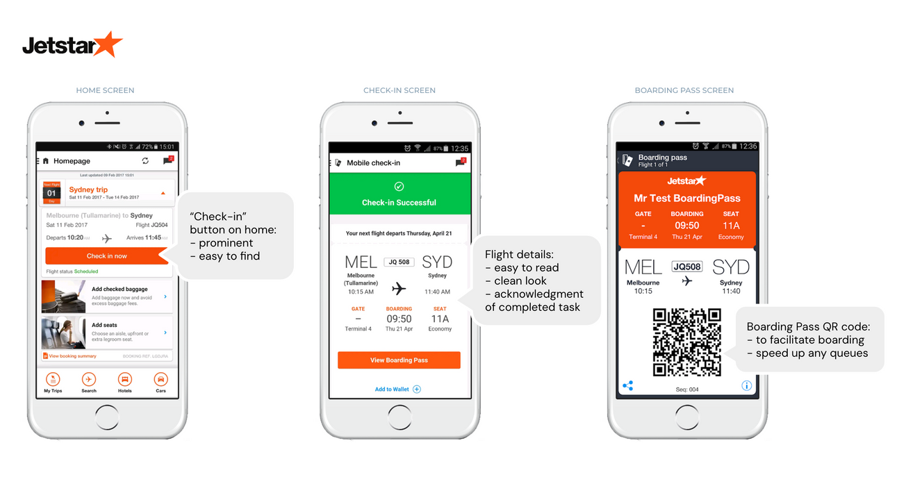 Competitor analysis — Jetstar app screens