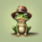 Small frog sitting with a brown fedora on.