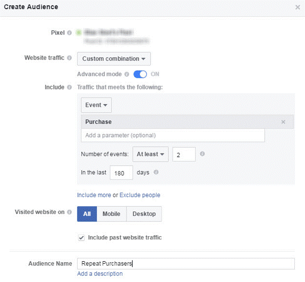 audience based on a defined purchase behavior