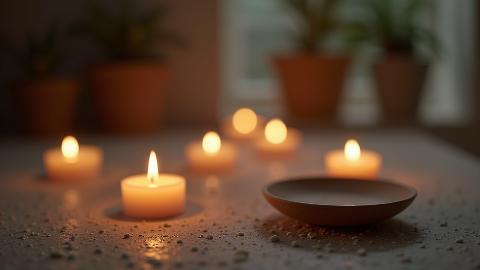 Eye-level view of a serene meditation space with candles