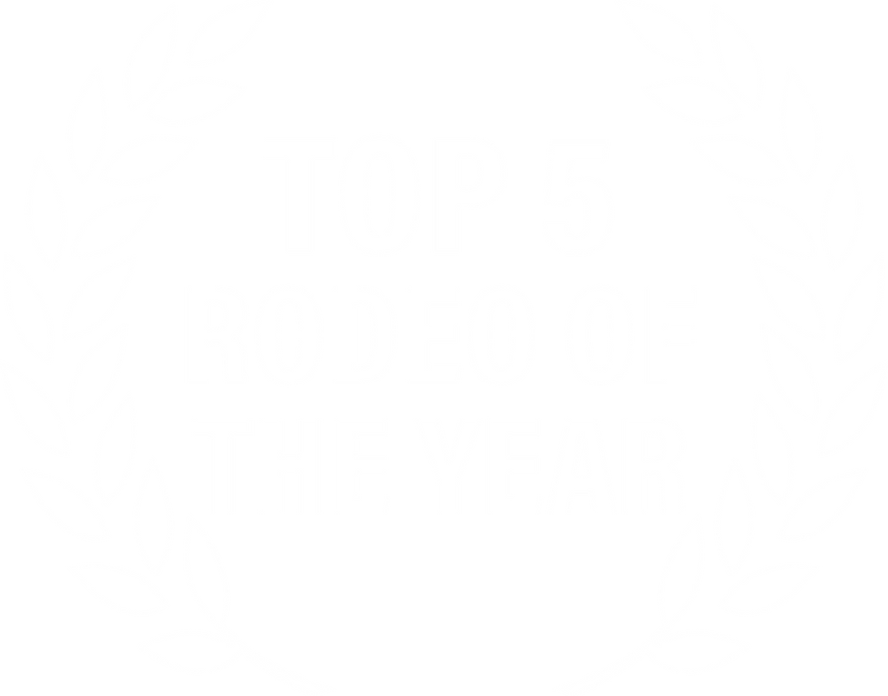 White laurel wreath with text: Top 5 Rodeo of the Year.