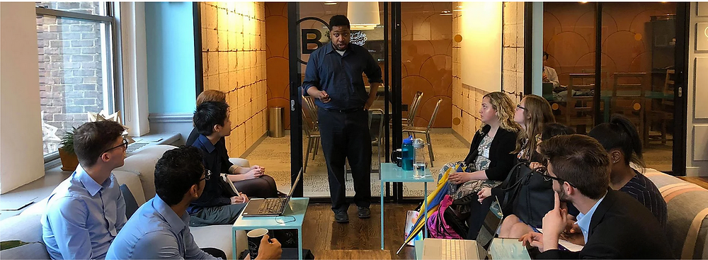 (2018- Marcellus Henderson At the (42nd street weworks) Nonviolence International New York Office running a training session before the team's head off to the United Nations to do their work in the General Assembly)