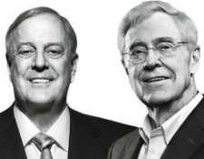 The Koch Brothers, infamous financial backers of far-right American parties and policies (source: Nation of Change)