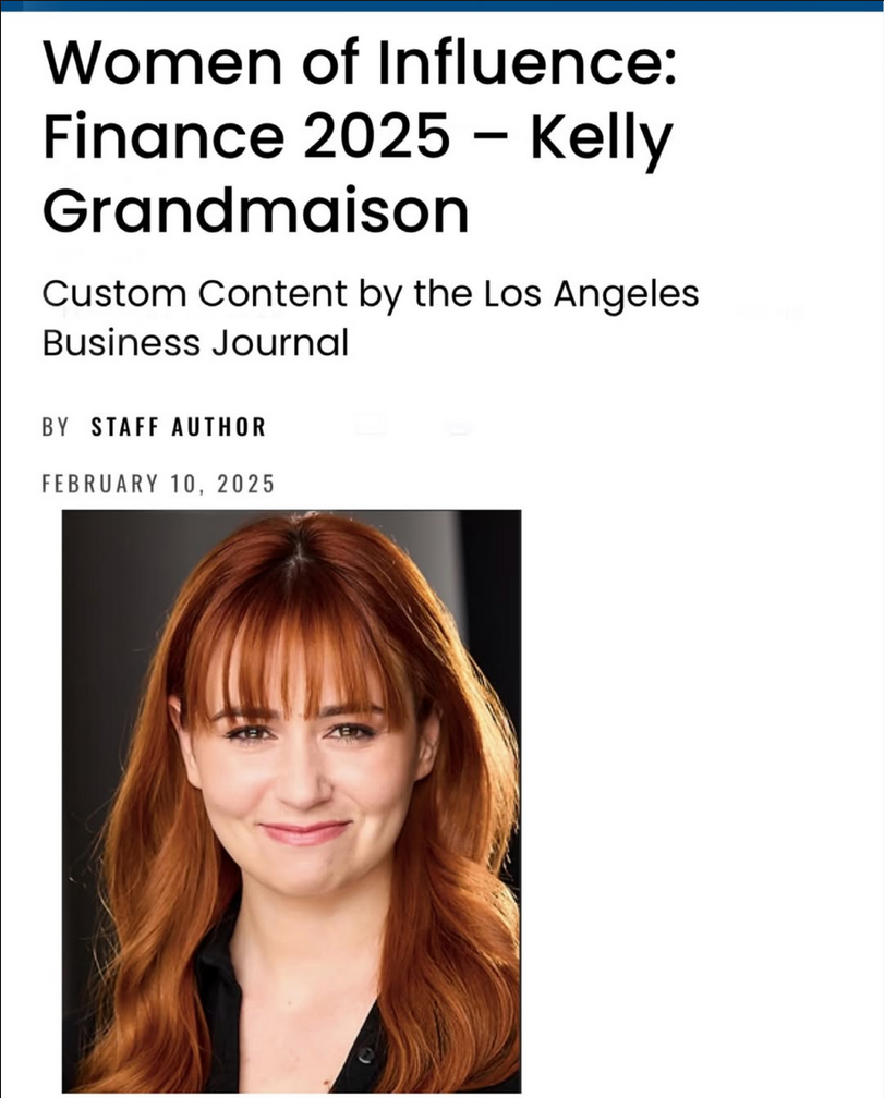 Kelly Grandmaison's Women of influence Award from the The Los Angeles Business Journal