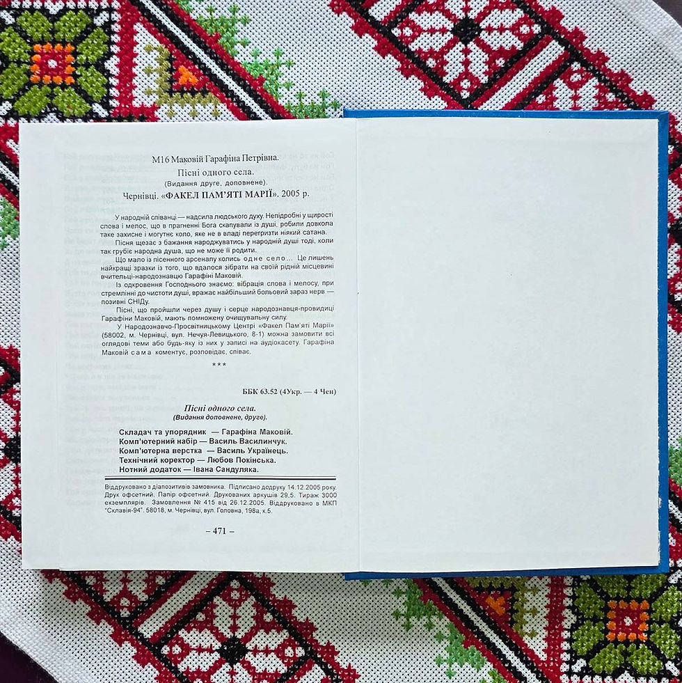Прев'ю: Гарафіна Маковій. Книга «Пісні одного села» Духовне багатство українського народу: що очі бачили, про те й співалося).