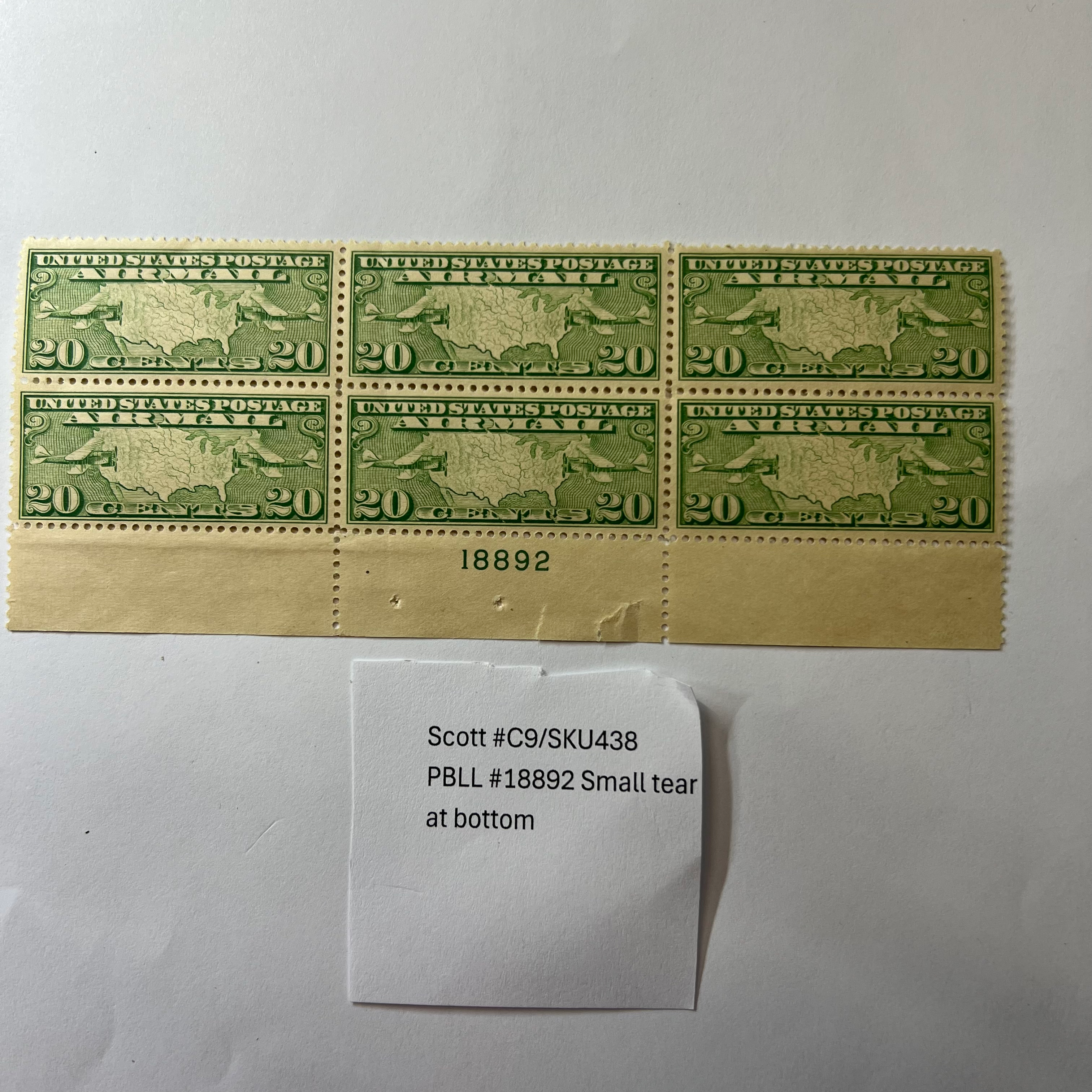 AIRMAIL Scott #C9 PBLL PB#18892 Small tear at bottom