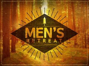 A logo for Men's Retreat with the forest in the background