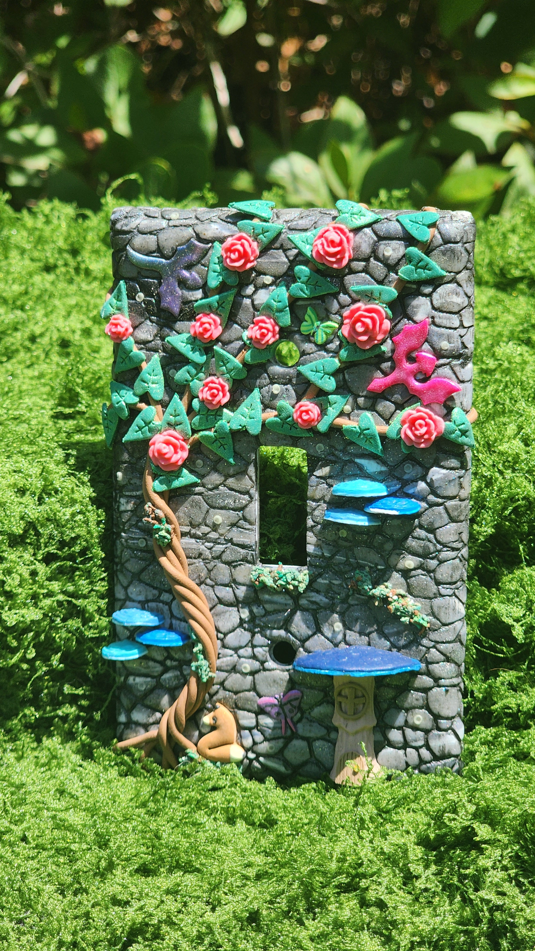 Rose vine w/ blue mushroom light switch cover plate