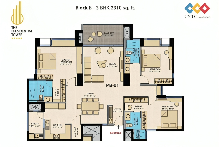 3 bhk floor plan presidential tower