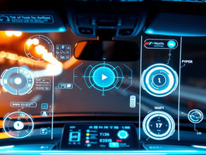 Image of a futuristic GUI Reality interface projected on a car front glass